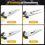 Premium 8-Inch Needle Nose Pliers, Heavy-Duty Steel Long Nose Cutting Pliers with Wire Cutter, Paper Clamp Precision, Anti-Slip Comfort Grip for Home, Fishing, Jewelry and Crafts