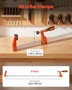 VEVOR Bar Clamps for Woodworking, 8-Pack, 36" Opening F Clamps, 600 lbs Load Limit, with Plastic Pad and Self-Locking Design, Premium Cast Iron and Carbon Steel, for Wood Working and Metal Working - size: 36"(8 Pack), style: Medium-Duty