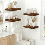 Vivelove 10x10 Inches Floating Shelves Wall Mounted Set of 2, Rustic Brown - color: Rustic Brown, size: 10.2”wx10.2”dx1.5”h