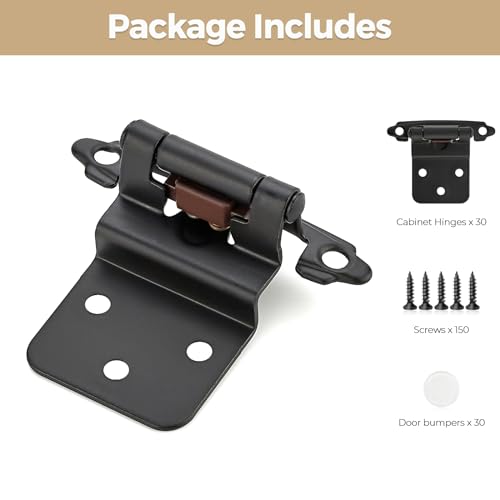 30 Pack 15 Pair Black Cabinet Hinges, 3/8" Inset Semi-Concealed Hinges - color: Black, size: 3/8" Inset