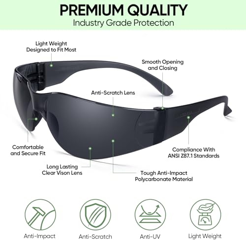 TICONN Clear Safety Glasses for Men & Women, ANSI Z87.1 Safety Goggles - style: 48 Pairs Charcoal
