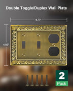 2-Pack Paisley Metal Combo Double Toggle/Single Duplex Outlet Cover - style: 2 Toggle/1 Duplex 2PK