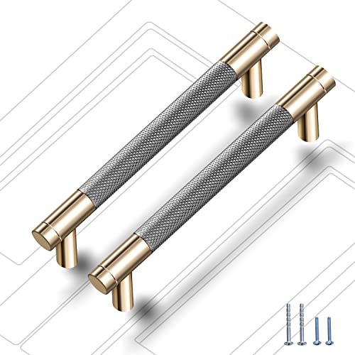12 Pack 7 1/2 Inch 192 mm Knurled Cabinet Handles Cabinet Pulls Aluminum Handles Pulls Gold and Grey Oxidation Finish with Diamond Pattern 8.6" Length (7.5" Hole Center) - color: Gold and Grey, size: 7 1/2 Inch
