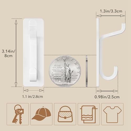 pickpiff 13LB Strong Stick-on Hooks for Coat & Towel, White 4 Pack - color: White, size: 4 Pack
