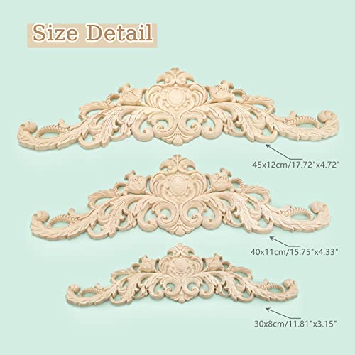 1Pc Long Wood Carved Appliques Onlays Unpainted Wooden Carving Decals - color: 1-pack, size: 11.81 x 3.15 inches