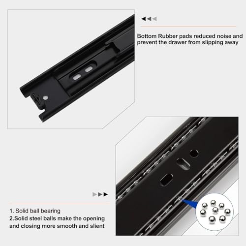 20 inch Drawer Slides 6 Pairs (12pcs) Full Extension Ball Bearing Drawer Rails Side Mount 3 fold Metal Dresser Runners for File Cabinet Trash Can Kitchen Wardrobe Glides 20" Black 100 LB Capacity - size: 20inch(500mm)