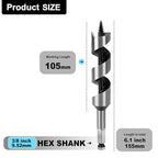 1-1/2" X 6.1" Auger Bit for Wood, 38x155mm Hex Long Auger Drill Bit - size: 1-1/2" (38mm)diameter, style: 6.1 inch / 155mm Length
