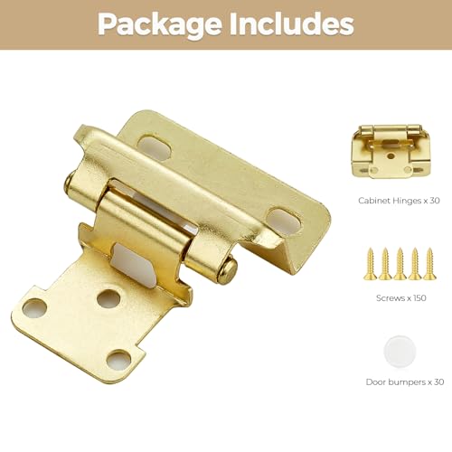 30 Pack 15 Pair Gold Cabinet Hinges, 1/2" Semi Wrap Kitchen Hinges - color: Gold, size: 1/2" Semi Wrap