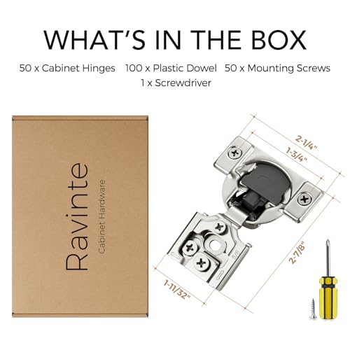 Ravinte 5/8 Inch Overlay Soft Close Hinge Kitchen Cabinet Hinges 50 Pack - size: 5/8 inch Overlay