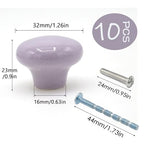 10-Pack Ceramic Cabinet Knobss Light Purple 32mm Round Drawer Pull - color: Purple