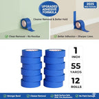 SWRT Blue Painters Tape 1 Inch x 55 Yards, 12 Rolls, Clean Removal