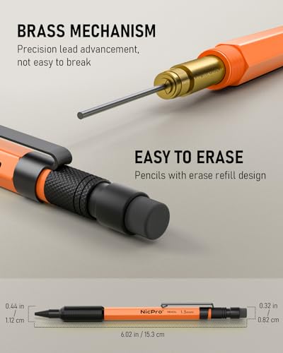Nicpro MP2000 1.3mm Metal Mechanical Pencil Set with Case (Orange) - style: 1 Pack (Orange)