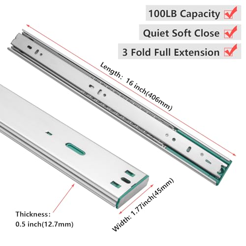 homdiy 10 Pairs Soft Close Drawer Slides 16 Inch Heavy Duty Side Mount Rail - color: Silver, size: 16 Inch
