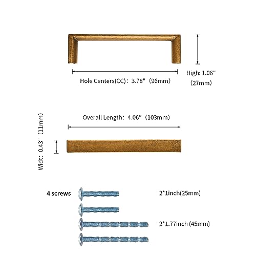 10 Pack 3.75 Inch Antique Brass Cabinet Pulls, Kitchen Hardware - color: Antique Brass, size: 3.75"/96MM Hole Center, style: 10 Pack