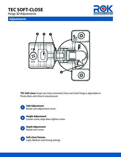 10 Pack Rok Hardware Grass TEC 864 108 Degree 3/4" Overlay 3 Level Soft Close Screw On Compact Cabinet Hinge 04432A-15 3-Way Adjustment 45mm Boring Pattern