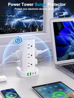 Power Strip Tower with Wireless Charger,Surge Protector with 12 Outlets - color: White, size: 15FT with Wireless Charging