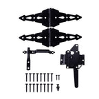 Fence Gate Hardware Kit, 8" Heavy Duty Strap Hinges and Spring Latch, Black - size: 8" Decorative Strap Hinges
