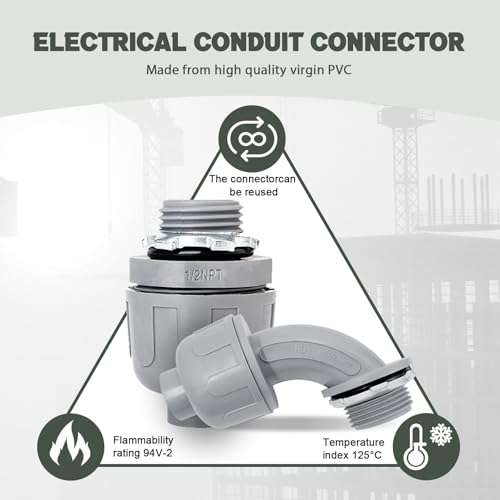 1/2 Inch Liquid Tight Connector - 15 Pack PVC Electrical Conduit Fittings 90 Degree Flexible Connectors for Home, Kitchen, and Bathroom Conduit Connector - size: Angle 1/2"