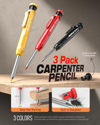 Nicpro 3 Pack Carpenter Pencils with Sharpener, Pencils for Construction - color: Black,Red,Yellow, size: 3 Pack