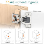 10 Pack 1/2" Overlay 3D Soft Close Hinges for Face Frame Kitchen Cabinet Door Hinges, 3 Way Adjust, Self Closing Concealed Cabinet Hinges-105 Degree