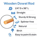 Wooden Dowel Rod, 1/4 Inch x 36 Inch Wood Dowels, Pack of 25 Wooden Dowels for Crafts, Unfinished Hardwood Wooden Dowels Rods, Strong Wood Rod Dowels for Crafting and DIYers - size: 1/4" x 36" Dowels