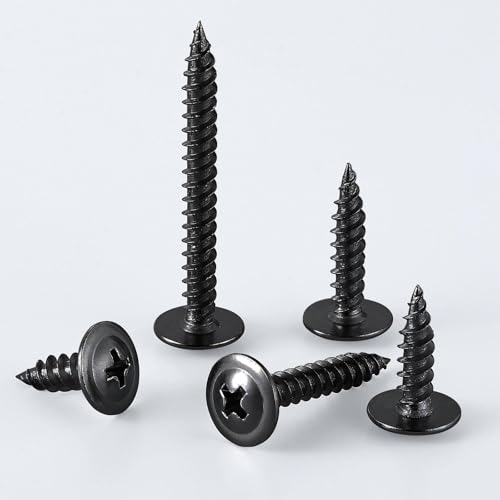 Wensilon（350 pcs）#6×1" Phillips Truss Head Wood Screws Black Galvanizing Quick Metal Self Tapping. - color: Black, size: #6×1"