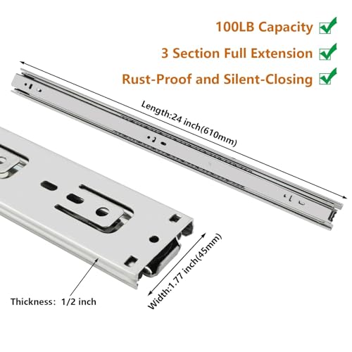 LONTAN 1 Pair Side Mount Drawer Slides 24 Inch Heavy Duty Cabinet Rails - color: Silver, size: 24 Inch - Drawer Slide
