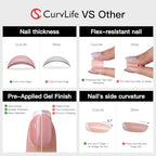 CurvLife Press on Nails Short Square Acrylic Fake Nails with Apricot Design Full Cover False Nails Glossy Nude Glue on Nails Artificial Stick on Nails for Women (Bright-Pink) - color: Bright-Pink