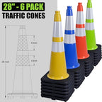 Fluorescent Green PVC Traffic Cones, 28" Large, 8 Count - color: Green, size: 28" Large