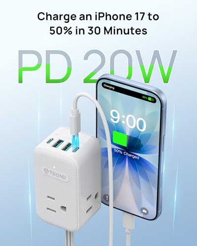 TROND Electrical Outlet Extender 360° Rotating Plug with 20W USB C, 10ft - size: 10 FT 360° Rotating Plug