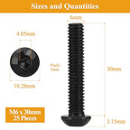 25 Pieces M6 x 30mm Button Head Socket Cap Screws, Thread Pitch 1.0mm, Sutemribor M6 Black Screws, 10.9 Grade Alloy Steel, Black Oxide Finish, Fully Threaded - size: M6 x 30mm, style: Button Head