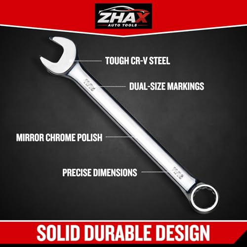 zhax 11/16" SAE Combination Wrench, 12 Point Box End, 15 Degree Offset Design, Mirror Polish Finish, Forged CR-V Steel, Hand Tools for Mechanics, Ideal for Auto and Home Repair - size: 11/16"