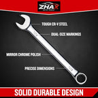 zhax 11/16" SAE Combination Wrench, 12 Point Box End, 15 Degree Offset Design, Mirror Polish Finish, Forged CR-V Steel, Hand Tools for Mechanics, Ideal for Auto and Home Repair - size: 11/16"