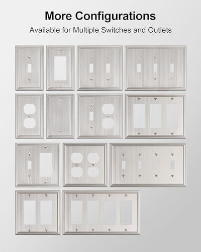 2-Pack Zinc Alloy Combo Toggle/Duplex Light Switch Cover Plate - color: Brushed Nickel, size: 1 Toggle/1 Duplex 2PK