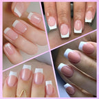 Short French Tip Press on Nails Square Fake Nails Press ons Glue Nail-C