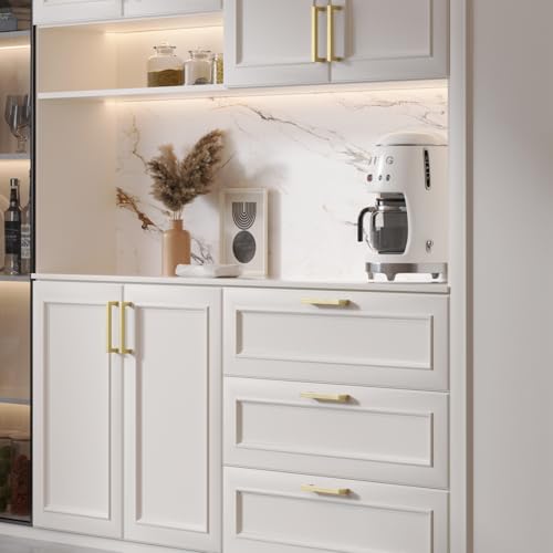Goldenwarm Gold Cabinet Pulls Kitchen Cabinet Door Handle - LSJ12GD288 Brushed Brass Drawer Pulls 11-1/3 Inch Hole Center Modern Square Cupboard Handles Hardware Dresser Knobs 25 Pack - color: Gold, size: 11-1/3in Hole Centers