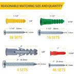 JEGONFRI 208PCS Drywall Anchors & Screws Kit, 4 Sizes, Wall Anchors