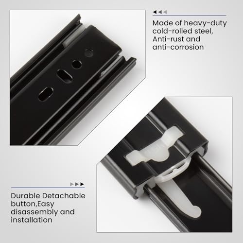LONTAN 1 Pair Black Side Mount Drawer Slides 14 Inch Heavy Duty Rails - color: Black, size: 14 Inch - Drawer Slide
