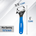 SHALL 6 Inch Adjustable Wrench, Cr-V Steel Spanner with Cushion Grip, Wide Jaw Black Oxide Wrench with Laser-etched SAE Scales for Home, Garage, Workshop and DIY - size: 6 Inch