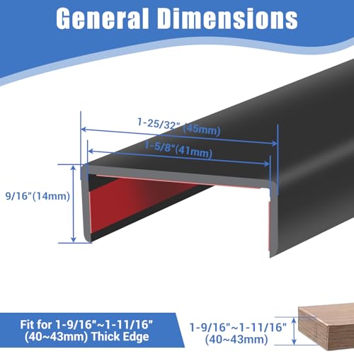 Rubber Edge Trim, Self-Adhesive U Shaped Edge Protector for Plywood, Cabinet, 1-5/8" Wood Edge Banding, Flexible Furniture Repair, EPDM Material, Fit 1-5/8"(41mm), Length 10Ft, Black - size: Fit 1-5/8"- L10'