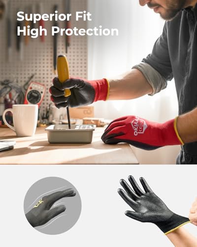 OKIAAS Men's Blue Medium Thin and Lightweight Working Gloves with Grip, 12 Pairs Bulk Pack Construction Gloves - color: Blue (12 Pairs), size: Medium