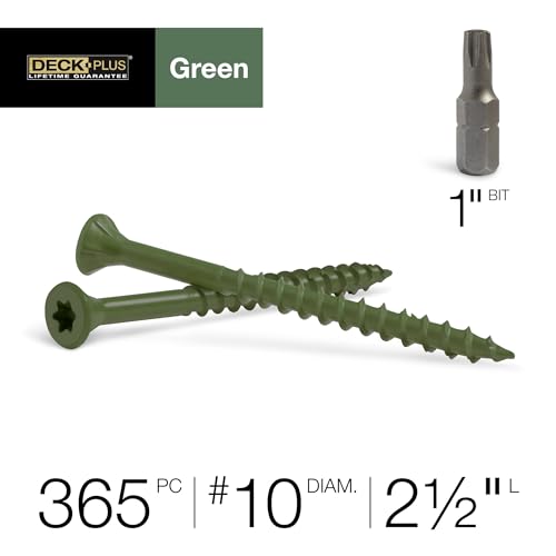 Deck Plus Wood Screws, #10 x 2-1/2in, 5lb Box, 365 Pieces, Green - color: Green, size: #10 x 2-1/2", style: 365 pcs