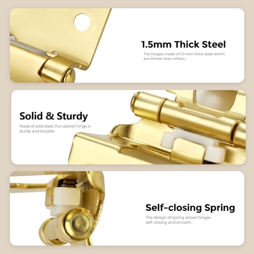 30 Pack 15 Pair Gold Cabinet Hinges, 1/2" Semi Wrap Kitchen Hinges - color: Gold, size: 1/2" Semi Wrap