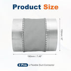 Flexible Duct Connector 6" Galvanized Steel Male Fit Silver 2Pcs - size: 6 Inch