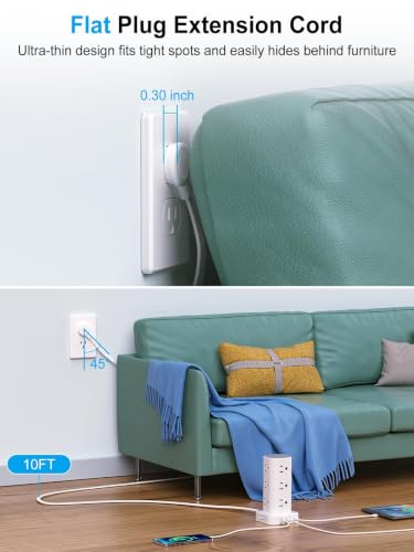 Power Strip Tower with Wireless Charger, Surge Protector with 12 Outlets - color: White, size: 10FT with Wireless Charging