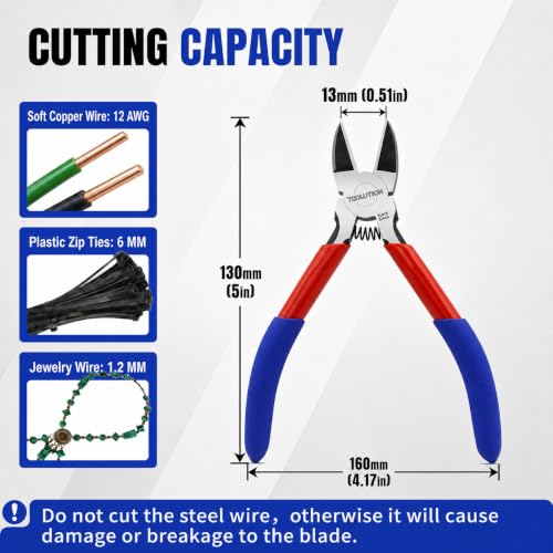 5" Small Wire Cutter Diagonal Cutting Plier Flush Cutter - 2 Pack - color: 5"- 2 Pack