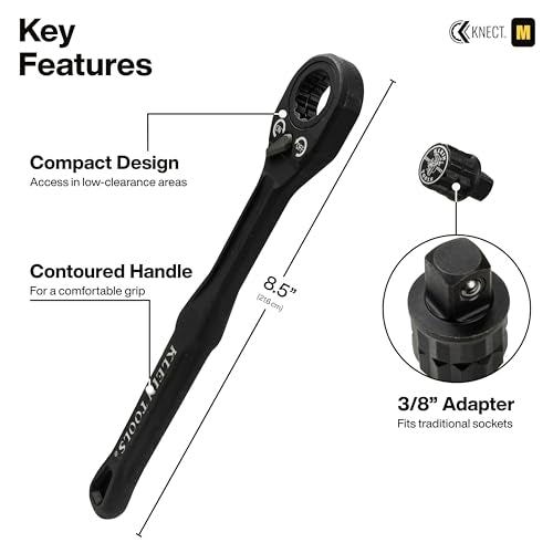 Klein Tools 65500KNECT KNECT Impact Socket Set, SAE and Metric Pass Through Socket Set, 90-Tooth Ratchet, MODbox Case, SAE, Metric, Screwdriver Handle, Bits, 39-Piece - style: 39-Piece