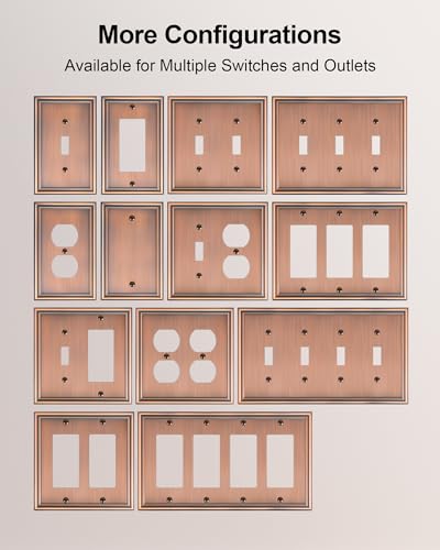 2-Pack Zinc Alloy Combo Toggle/Duplex Light Switch Cover Plate - color: Antique Copper, size: 1 Toggle/1 Duplex 2PK