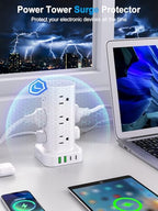 6FT Power Strip Tower with Wireless Charger,Surge Protector with 12 Outlets - color: White, size: 6FT with Wireless Charging