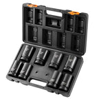 VEVOR 1" Drive Impact Socket Set, 8 Piece Deep Socket Set Metric 27-41mm, 6 Point Cr-Mo Alloy Steel for Auto Repair, Easy-to-Read Size Markings, Rugged Construction, Includes Storage Case - size: 1" 8 PCS CR-MO
